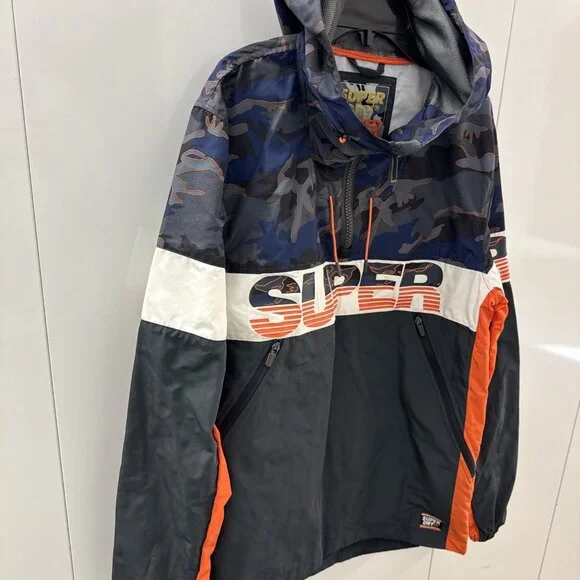 Superdry Ryley Overhead 1/4 Zip Jacket Smart Casual Lightweight Blue Camo Medium - Picture 3 of 11